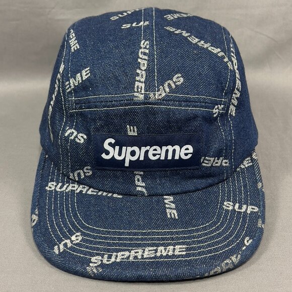 Supreme Strapback Clip Hat 5 panel Blue Denim Streetwear Box Glitter USA Mens - Picture 1 of 16